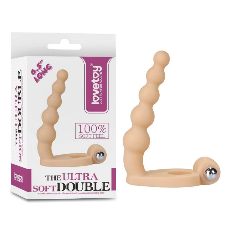 Lovetoy Ultra Soft Double TPE prsten za penis sa vibracijom i analnim dildom — LVTOY00293